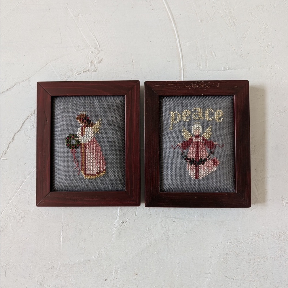 Angels‎ Peace Needleworks Wall Christmas Decor Needlepoint Mahogany Wooden Frame